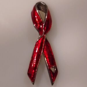 Chic Red Ribbon Heart Brooch
